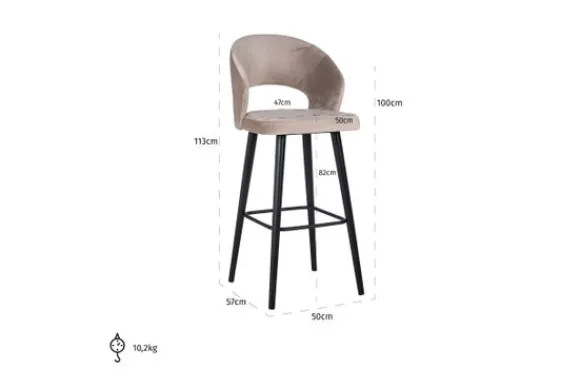 Discount Barstoel 211070 Khaki Velvet Savoy Barkrukken