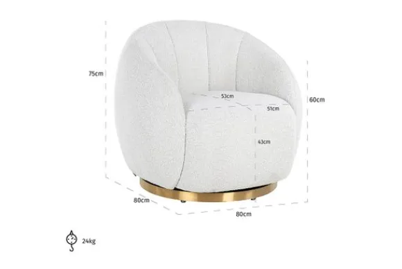 Best Draaifauteuil 210713 White Bouclé Jago Ronde Fauteuils|Draaifauteuils