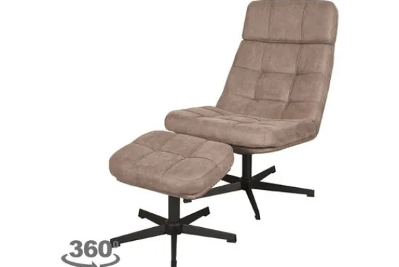 Discount Draaifauteuil met hocker Taupe CH-73.028 Alvar Draaifauteuils