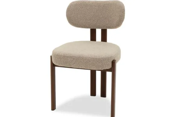 Sale Eetkamerstoel Bouclé Beige Walnut Riku Eetkamerstoelen