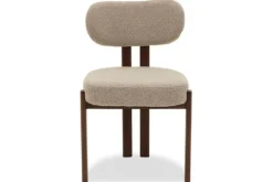 Sale Eetkamerstoel Bouclé Beige Walnut Riku Eetkamerstoelen