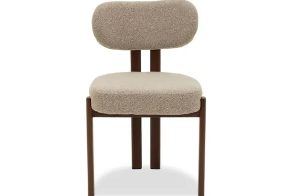 Sale Eetkamerstoel Bouclé Beige Walnut Riku Eetkamerstoelen