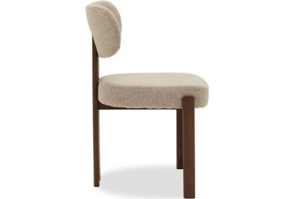 Sale Eetkamerstoel Bouclé Beige Walnut Riku Eetkamerstoelen