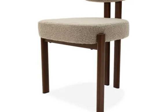 Sale Eetkamerstoel Bouclé Beige Walnut Riku Eetkamerstoelen