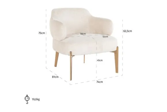 Outlet Fauteuil 211058 White Chenille Venus Ronde Fauteuils